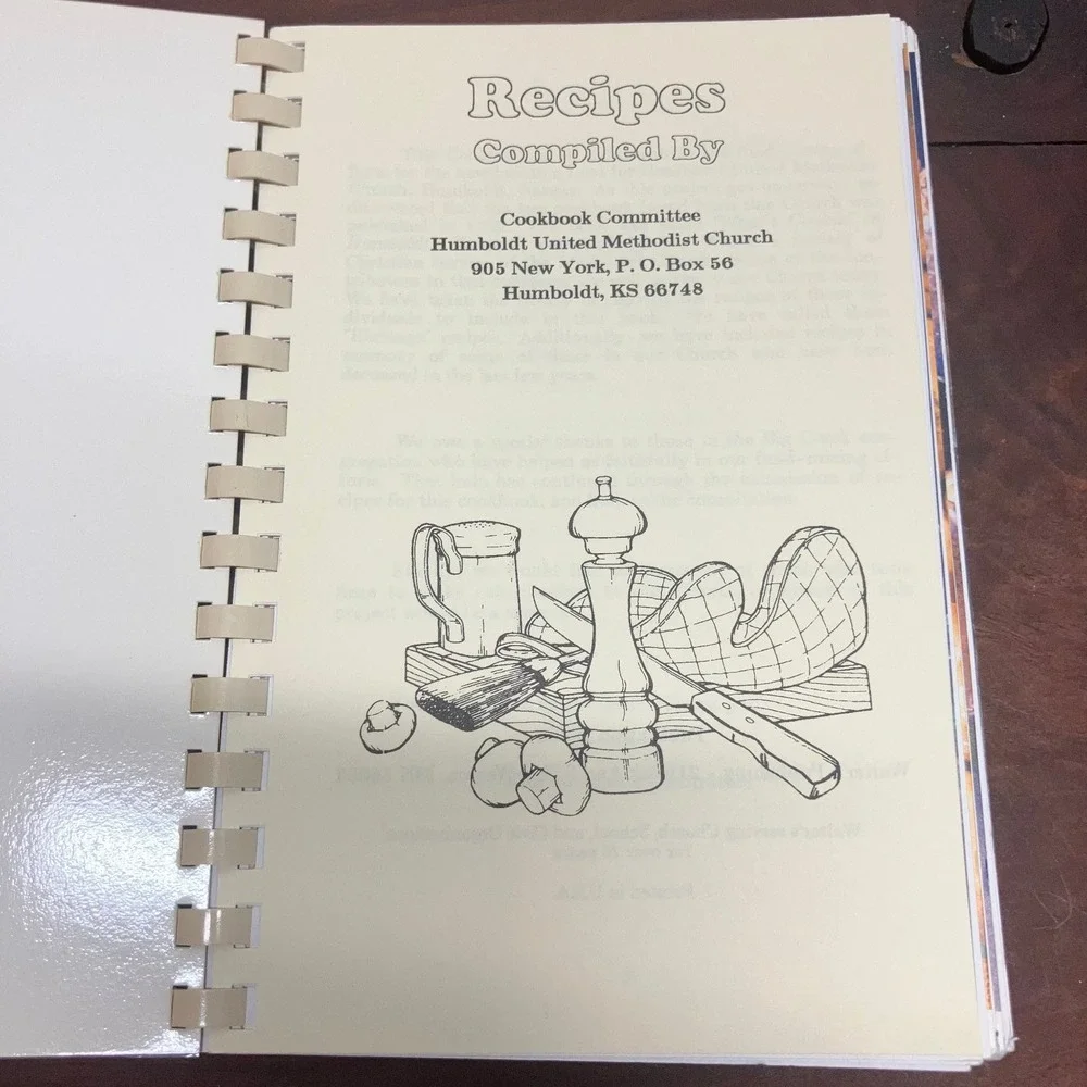 Humboldt Kansas United Methodist Church 1990 Cookbook Bless This Food VTG Spiral